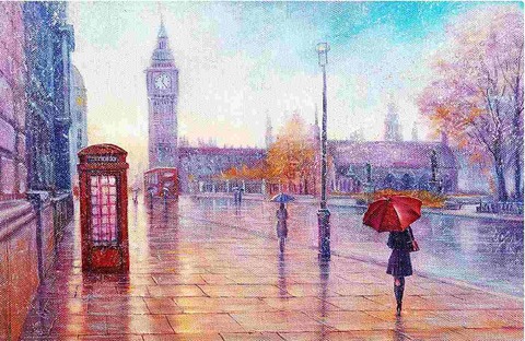 Canvas Wall Art - Purple Rainy Day in London