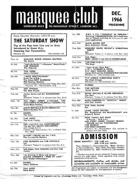 Marquee Club Programme December 1966