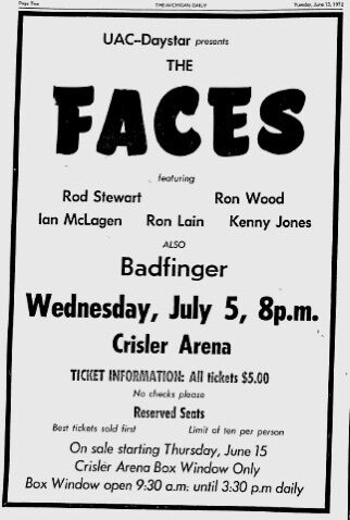 July 5, 1972 - Faces at Crisler Arena, Ann Arbor, MI b