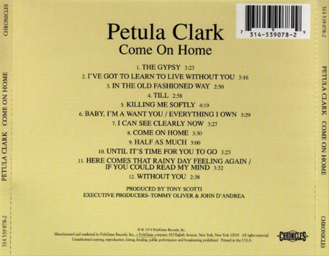 Petula Clark Come On Home CD back