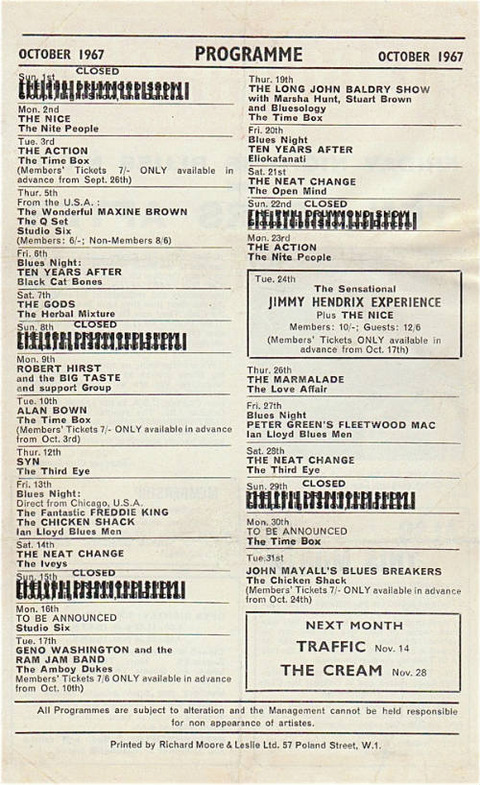 Marquee Club Programme Oct 1967 closed