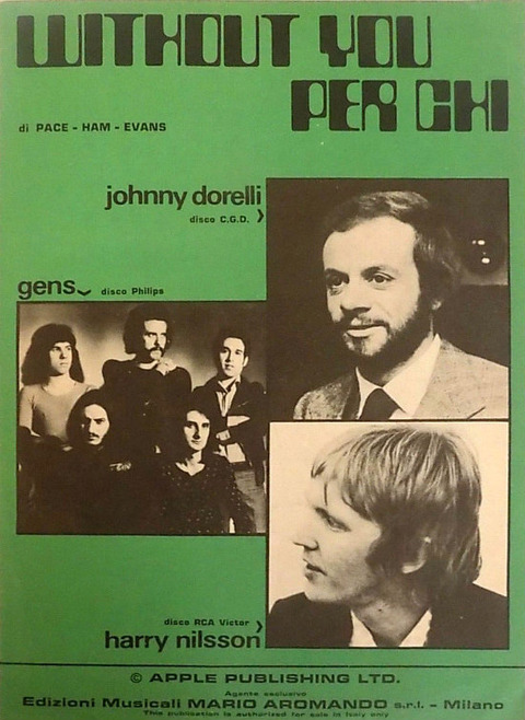 Without You Per chi Johnny Dorelli Gens Nilsson sheet music