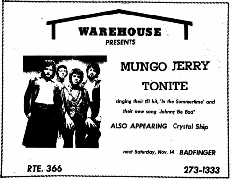 Warehouse Nov 14, 1970 ad The Ithacan 19701106