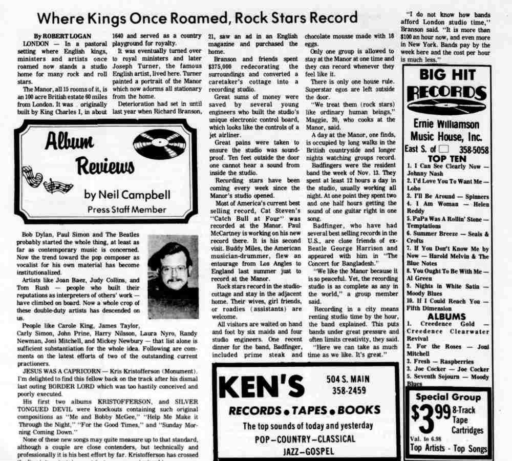 [Newspaper] Carthage Press (November 30, 1972) Badfinger covers