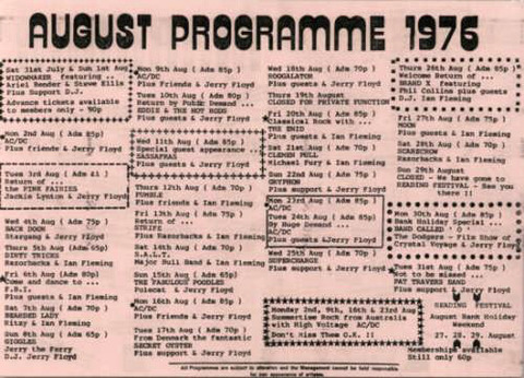 Marquee Club Programme August 1976