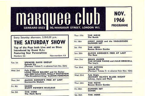 Marquee Club Programme Nov 1966