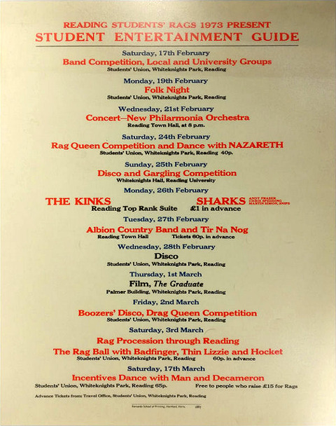 Reading Students' Rags 1973 present Student Entertainment Guide