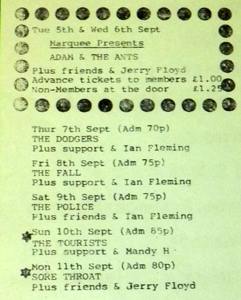 Marquee Club Programme September 7, 1978 The Dodgers