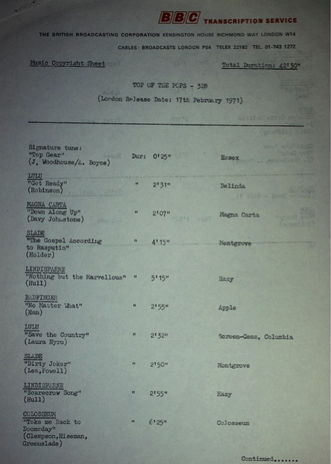BBC 328 Transcription Disc Top of the Pops 01
