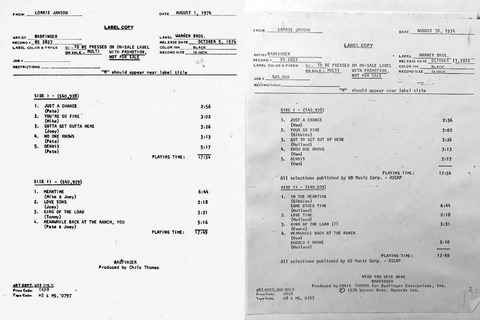 Wish You Were Here test pressing insert (Aug 1,  Aug 30, 1974)