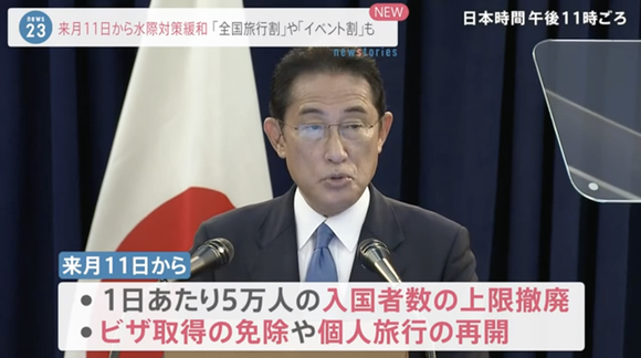 岸田総理、来月11日から「全国旅行割」と「イベント割」開始を表明