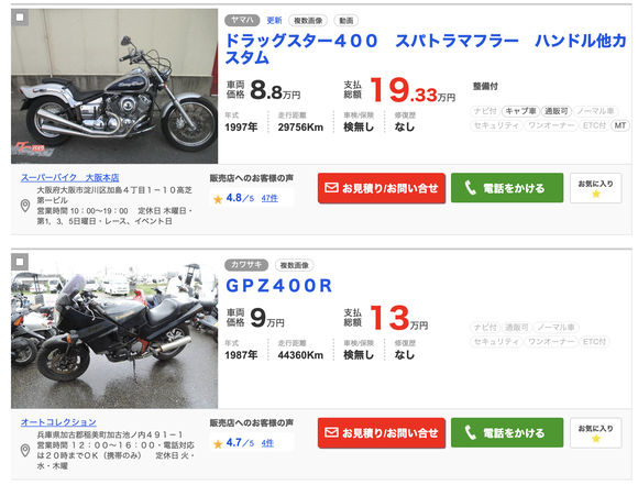 250ccのバイクがグーバイクで8万円で売られてたんだが