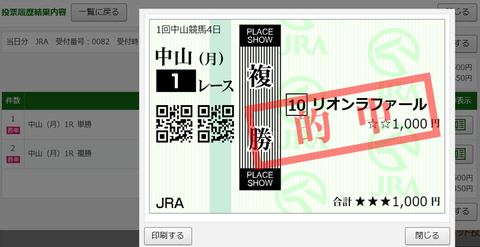 220110中山1R複勝