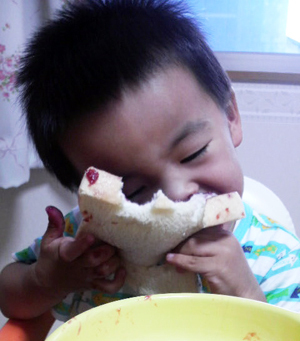 マテリアのブログ-食パンを真ん中から食べる。