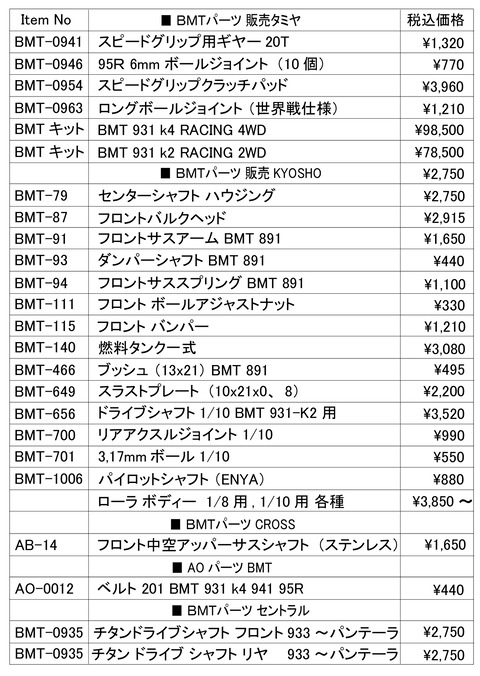 【広告】、【ラジコン】、■ ＨＡＳＥ，ＢＭＴ、⑬ok部品リスト2