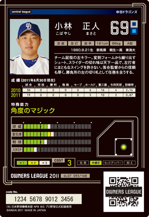 【24時間以内/匿名配送】ドラゴンズ 小林正人選手 グラコン ジャケット XO BBM2007 中日ドラゴンズ レギュラーカード No.D057 小山良男