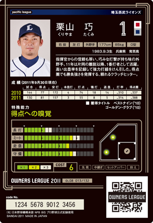 西武ライオンズ 栗山巧 : オーナーズリーグじゃんきー！
