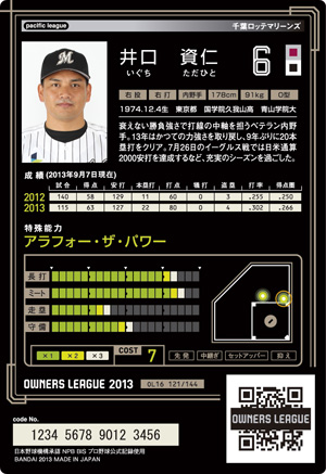 千葉ロッテマリーンズ 井口資仁 : オーナーズリーグじゃんきー！