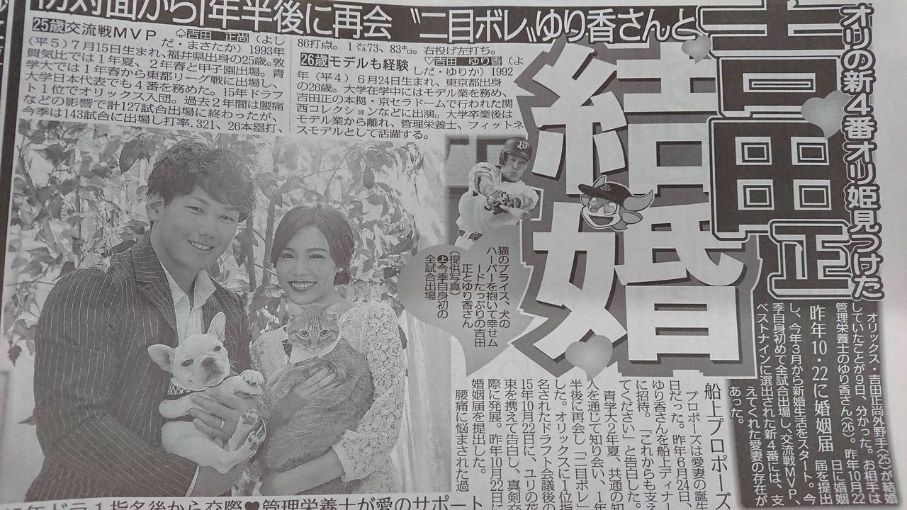 オリックス 吉田正尚 結婚してた Baseballlog オリックス 吉田正尚 結婚してた Baseballlog