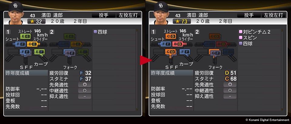 プロスピ14アプデ後の中日濱ちゃんの能力www Basswing55