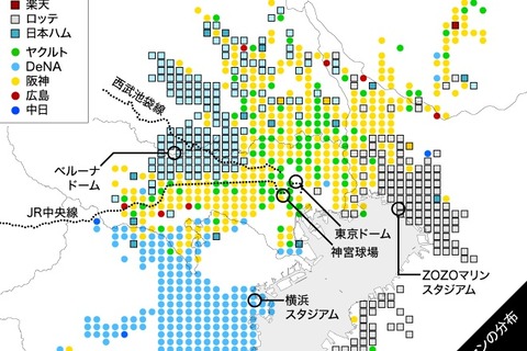 DeNAファンはどこにいる？【最新版】12球団ファン分布図