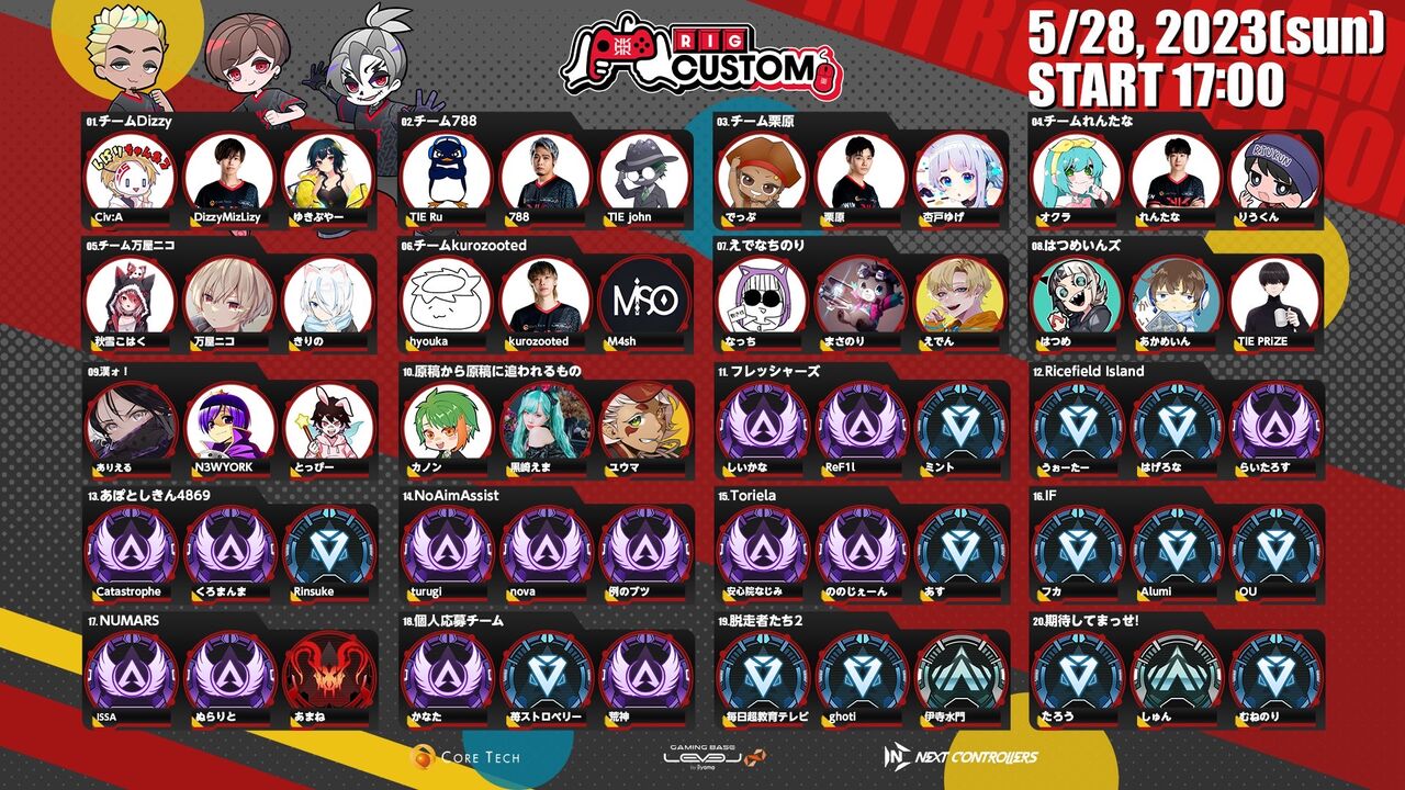 【まとめ】【RIG CUSTOM #APEX】招待チームと一般参加チーム 全20チームが集結→ゆげくりは今回もありまぁす! : VTuber ...