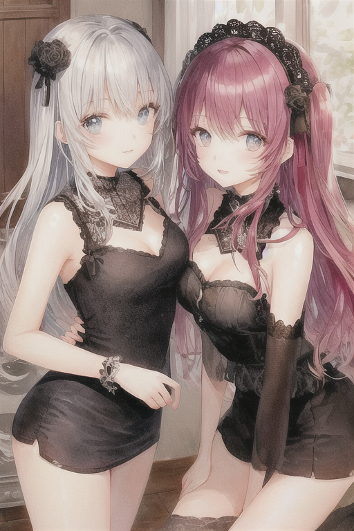 00317-819125954-Two pretty girls, colorful, watercolor