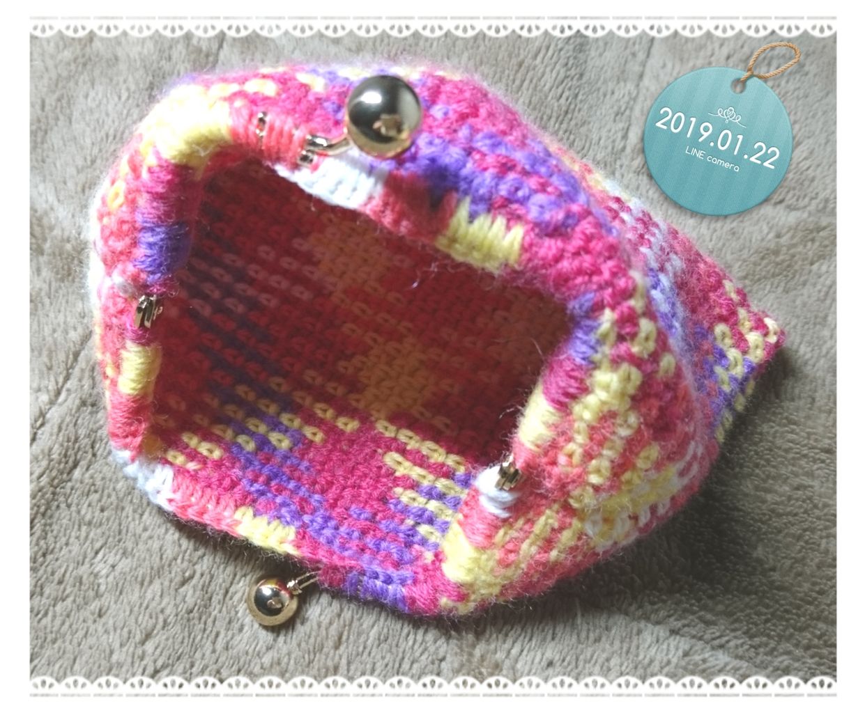 編みつける口金のプランドプーリングのがま口 手仕事日記 ビーズとクロッシェと日々のこと