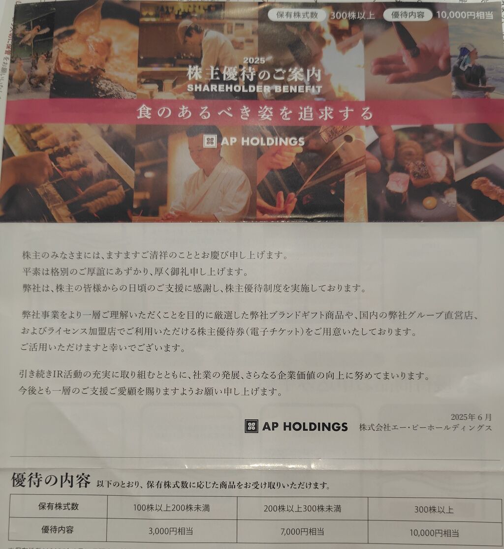 2025年06月16日 APホールディングス株主優待案内到着！ : Dance