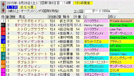 Bsn賞2015 枠順 予想参考データ 新潟ダート1800m やはり勝負は3連単 競馬予想