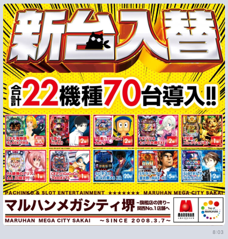 大阪 マルハンメガシティ堺 11月7日データ 特定日 ネコスロ 大阪イベント調査隊 大阪 マルハンメガシティ堺 11月7日データ 特定日 ネコスロ 大阪イベント調査隊