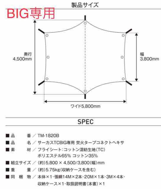 ○普通のサーカスTCでBIG専用焚火タープコネクトヘキサは使えるのか