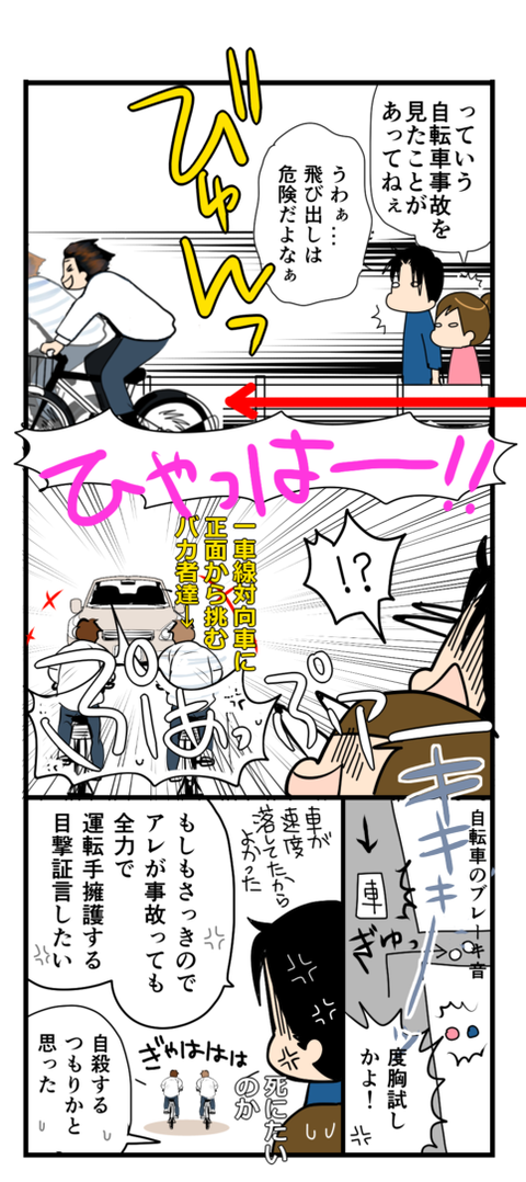 車に突撃する学生