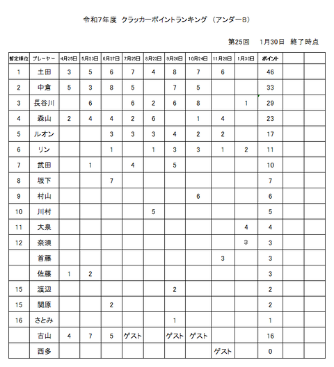 ランキング第25回終了時