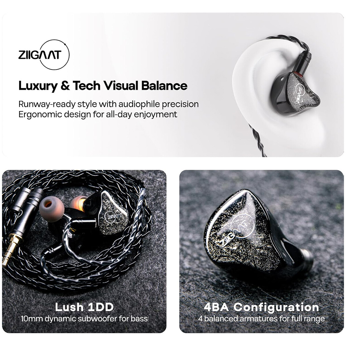 ZiiGaat Lush」 独自ドライバー採用の4BA+1DD構成でニュートラル