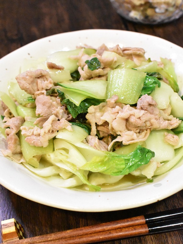 チンゲン菜と豚肉のゆず胡椒炒め (2)