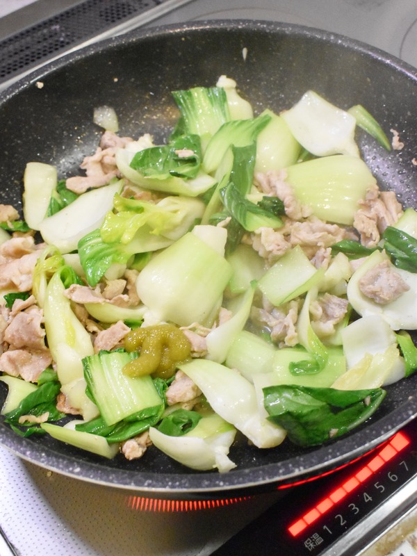 チンゲン菜と豚肉のゆず胡椒炒め (5)