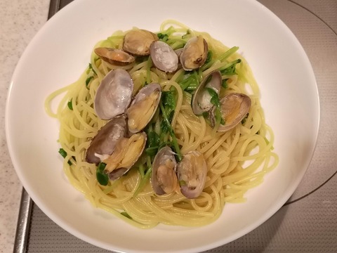 あさりと豆苗のパスタ (10)