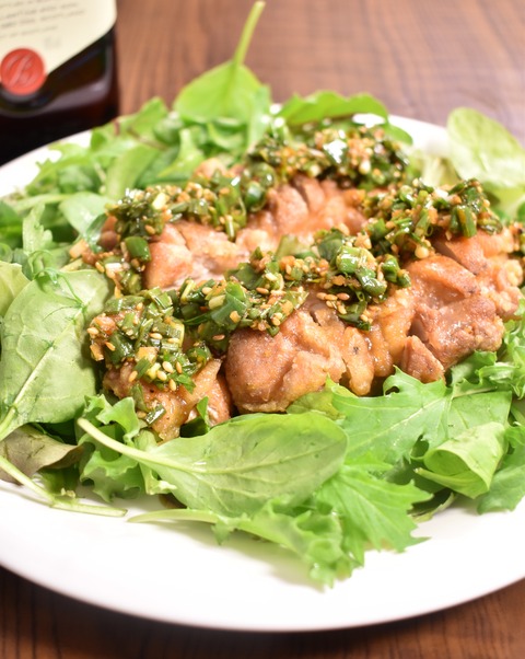 鶏もも肉の一枚揚げねぎソース (1)