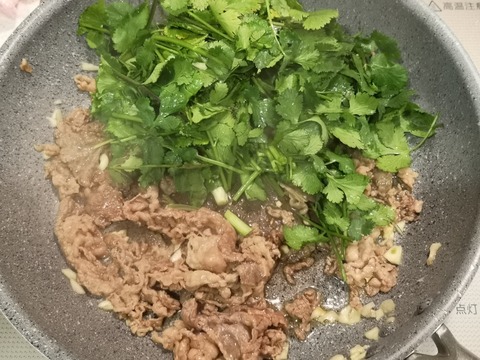 パクチー牛肉のエスニック炒め (5)