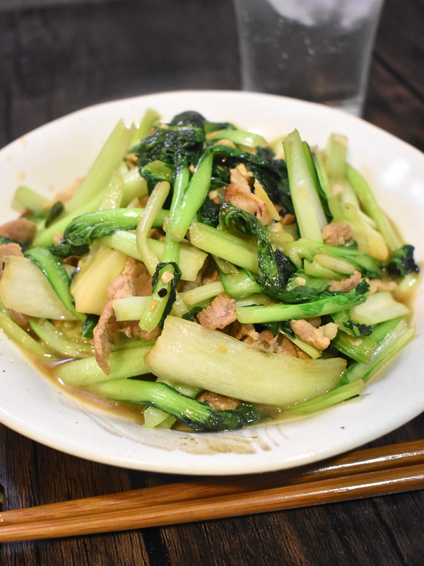 ターサイと豚肉のにんにく炒め (2)