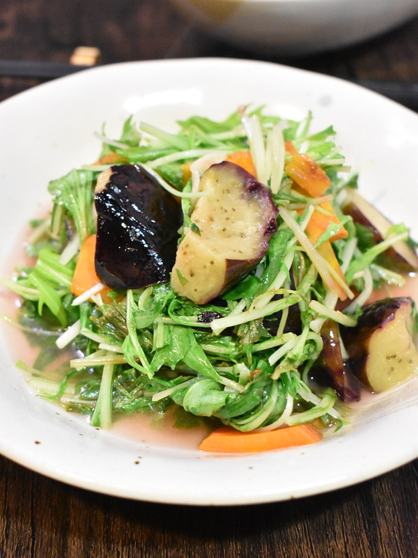茄子と水菜のにんにく炒め (2)