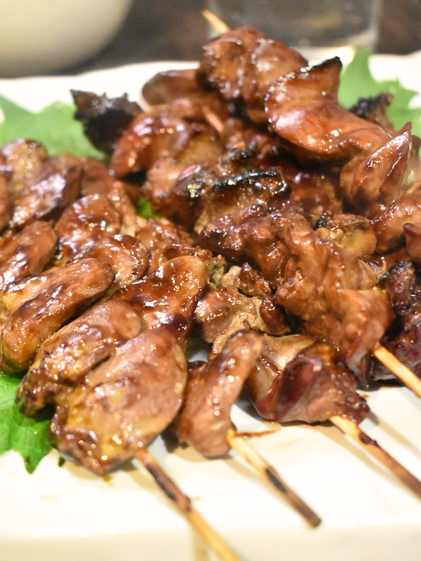 鶏肝串焼き (1)