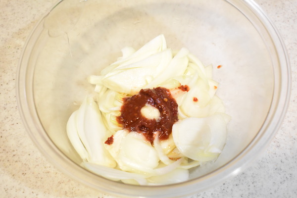 玉ねぎの唐辛子味噌あえ (3)