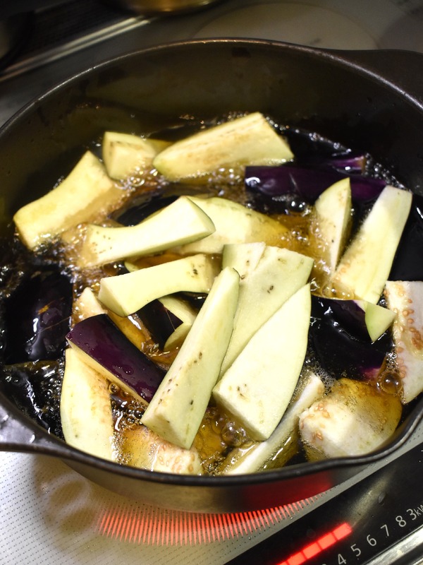 揚げ茄子と豚肉の味噌炒め (3)