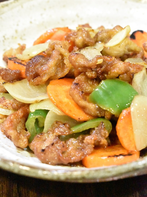 豚肉と揚げ野菜のレモン炒め (1)