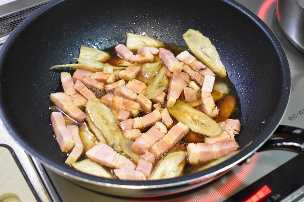 ベーコンとごぼうの和風パスタ (5)