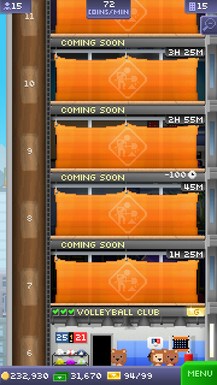 Tiny Tower 自分記録】  2020年5月26日、ついにGoldenTicket99枚目ゲット！エレベーター到達時の短縮ボーナス・マイナス100分達成 : へなちょこマッピング