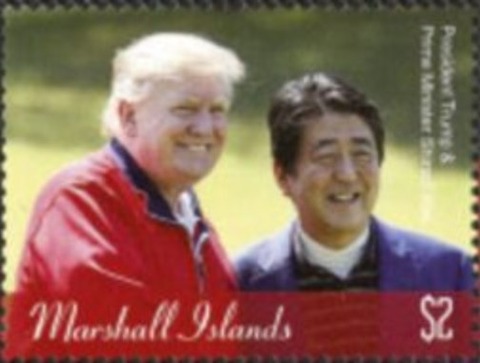 笑顔のトランプ大統領と安倍晋三総理.2019.マーシャル諸島