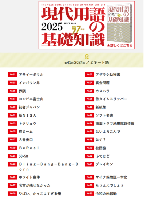 2024ユーキャン流行語大賞ノミネート30語発表 「令和の米騒動」受賞したら発案者は1年遅れで立浪監督 : 坊ちゃん葉山2